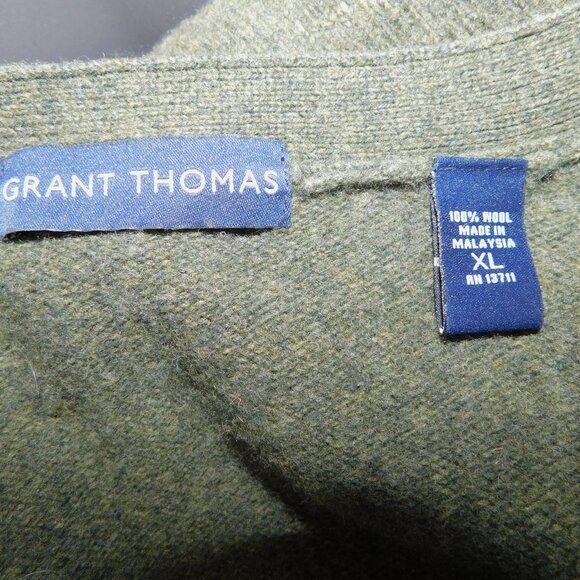 Grant Thomas Mens XL Green V neck 100% Wool Cardigan Grandpa Sweater - Picture 5 of 12